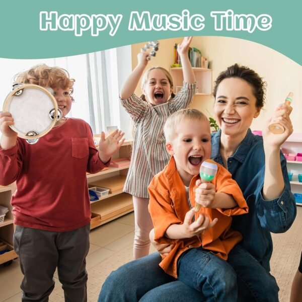 Musical Instruments Set - Neutral Colors Wooden Montessori Toys Percussion Music Modern Boho Xylophone Birthday Gifts for 1 2 3 Year Old Kids Baby Toddlers Boys Girls with Storage Bag