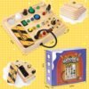 81QBn_YaU_L._AC_SL1500 Montessori Toddler Busy Board, 27 LED Lights Montessori Toys for 1-6 Year Old, Wooden Sensory Toy for Boys & Girls Gifts