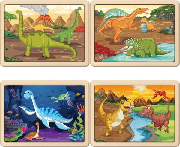 Large Dinosaur Wooden Puzzles for Kids 4 in 1 Gift Box(12.2*9.4 in) - FSC Certified, Jigsaw Puzzles for Toddlers 2-4, Puzzles for Kids Ages 4-6, Dinosaur Toys Gifts for 3 4 5 Year Old Boy Girl