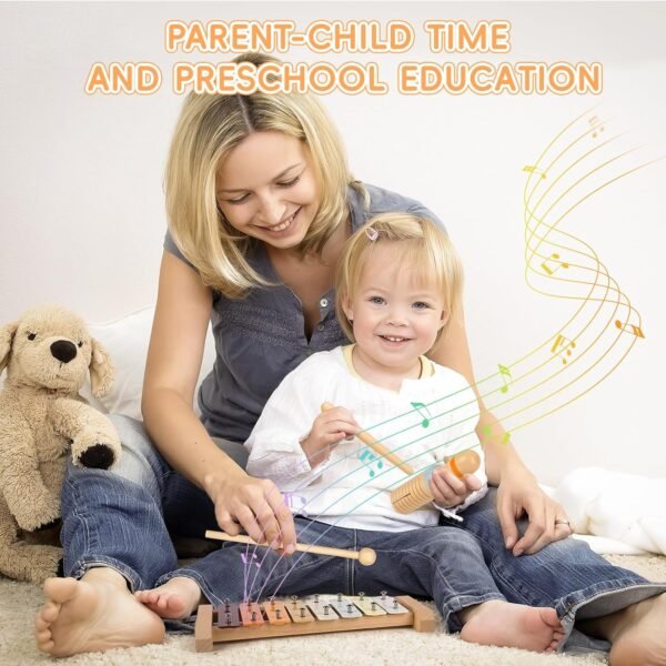 Toddler Musical Instruments, Montessori Baby Musical Instruments for Toddlers 1-3, Wooden Musical Toys with Modern Boho Xylophone for 1 2 3 Year Old Kids Preschool Educational Birthday Gift