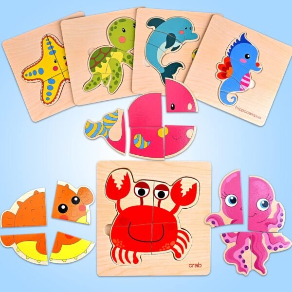 81iChWWPVgL._AC_SL1500 8pcs Wooden Puzzles for Toddlers 1-3, Toddler Puzzles Ages 2-4, Montessori Toys for 1-3+ Years Girl Boy, Sea Animal Puzzle for Kids, Jigsaw Puzzles Educational Toys Preschool Puzzles for 1-3