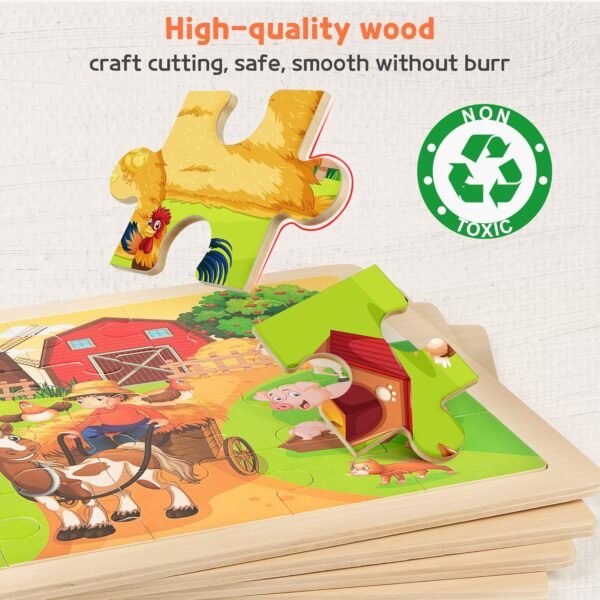 Large Animals Wooden Puzzles for Kids 4 in 1 Gift Box(12.2 * 9.4 in) - FSC Certified, Jigsaw Puzzles for Toddlers 2-4, Puzzles for Kids Ages 4-6, Wood Toys Gifts for 3 4 5 Year Old Boys Girls