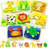 Wooden Toddler Puzzles, 6pcs Animal Montessori Toys for 1-3 Year Old Boys & Girls, Learning Educational Preschool Toys, Great Gifts for 1 2 3 Year Olds