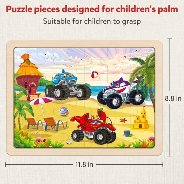 Large Wooden Monster Truck Puzzles for Kids Gift Box(12.2*9.4 in) - FSC Certified, 24 Piece Puzzles for Toddlers 2-4, Wood Puzzles for Kids Ages 4-6, Toys Gifts for 3 4 5 6 Year Old Boys Girls