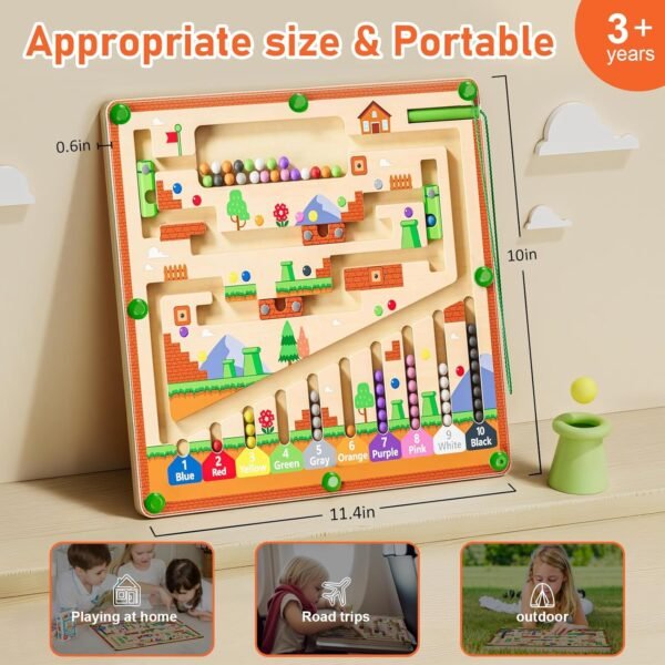 Magnetic Color and Number Maze, Montessori Toys for 3+ Year Old, Wooden Puzzle Activity Board, Fine Motor Skills Toys for Toddlers and Kids Boys Girls Preschoolers 3 4 5 Years Old