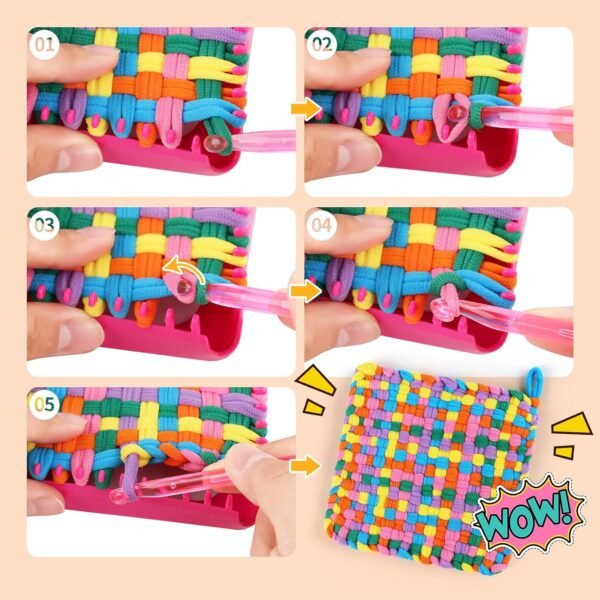 Weaving Loom Kit Toys for Kids and Adults, Potholder Loops Crafts for Girls Ages 6 7 8 9 10 11 12, 7" Pot Holder Loom Knitting Kits and Gifts for Kids and Beginners, Make 6 Masterpieces