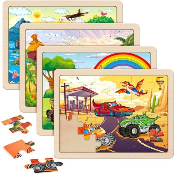 Large Wooden Monster Truck Puzzles for Kids Gift Box(12.2*9.4 in) - FSC Certified, 24 Piece Puzzles for Toddlers 2-4, Wood Puzzles for Kids Ages 4-6, Toys Gifts for 3 4 5 6 Year Old Boys Girls