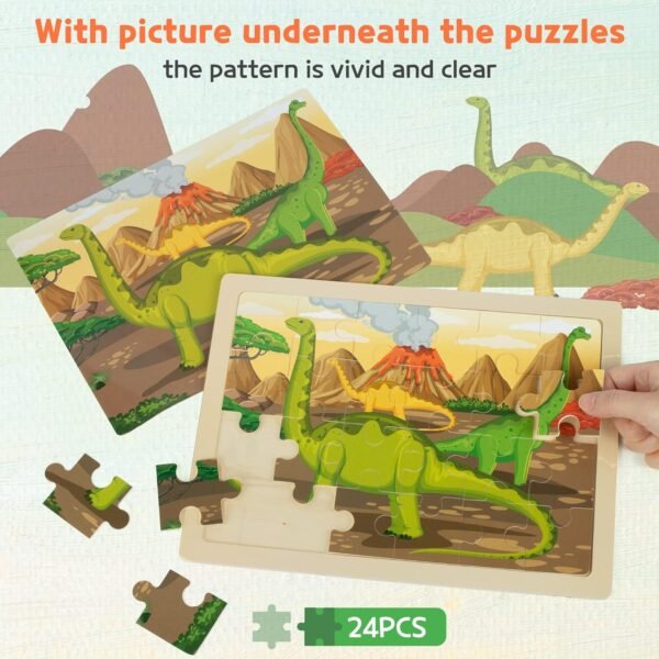 Large Dinosaur Wooden Puzzles for Kids 4 in 1 Gift Box(12.2*9.4 in) - FSC Certified, Jigsaw Puzzles for Toddlers 2-4, Puzzles for Kids Ages 4-6, Dinosaur Toys Gifts for 3 4 5 Year Old Boy Girl