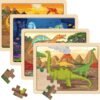 Large Dinosaur Wooden Puzzles for Kids 4 in 1 Gift Box(12.2*9.4 in) - FSC Certified, Jigsaw Puzzles for Toddlers 2-4, Puzzles for Kids Ages 4-6, Dinosaur Toys Gifts for 3 4 5 Year Old Boy Girl