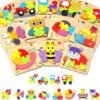 Wooden Toddler Puzzles Gifts Toys for 1 2 3 Years Old Boys Girls, 6 Vehicle Shape Montessori Toys Educational Blocks Kids Toys Gift Baby Learning Toy Age 1-3, 2-4