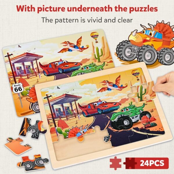 Large Wooden Monster Truck Puzzles for Kids Gift Box(12.2*9.4 in) - FSC Certified, 24 Piece Puzzles for Toddlers 2-4, Wood Puzzles for Kids Ages 4-6, Toys Gifts for 3 4 5 6 Year Old Boys Girls