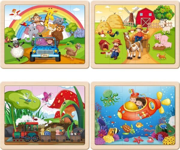 Large Animals Wooden Puzzles for Kids 4 in 1 Gift Box(12.2 * 9.4 in) - FSC Certified, Jigsaw Puzzles for Toddlers 2-4, Puzzles for Kids Ages 4-6, Wood Toys Gifts for 3 4 5 Year Old Boys Girls