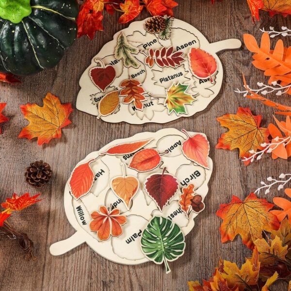 2 Pieces Leaf Wooden Jigsaw Puzzles Leaf Puzzle Montessori Toy Montessori Puzzle Early Educational Learning Puzzle for Birthday Gift Early Education School(Classic)