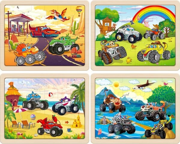 Large Wooden Monster Truck Puzzles for Kids Gift Box(12.2*9.4 in) - FSC Certified, 24 Piece Puzzles for Toddlers 2-4, Wood Puzzles for Kids Ages 4-6, Toys Gifts for 3 4 5 6 Year Old Boys Girls