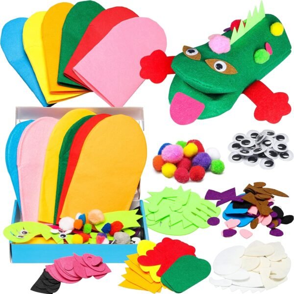 6Pcs Hand Puppet Making Kit, Art Craft Felt Sock Puppet Toys, Creative DIY Make Your Own Puppets Pompoms Wiggle Googly Eyes Storytelling Role Play Party Supplies Gift for Girls Boys (Animals)