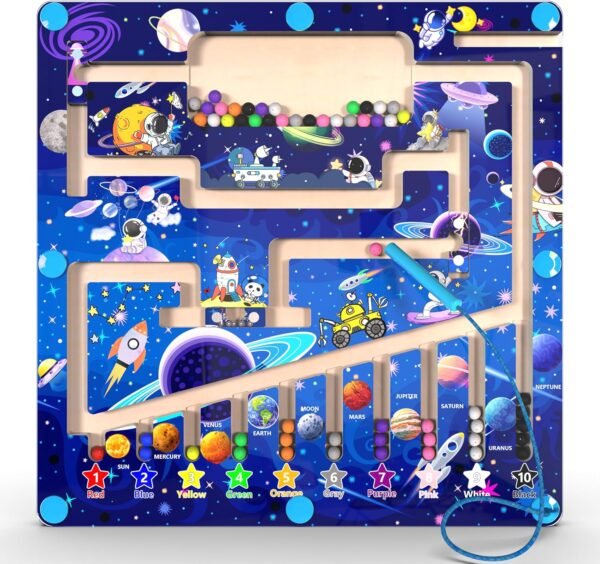 Magnetic Color & Number Maze - Montessori Wooden Color Matching Learning Counting Puzzle Board - Toddler Fine Motor Skills Toys for Boys Girls 3 4 5 Years Old