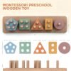 Montessori Toys for 18+ Months Old - Toddlers Wooden Sorting and Stacking Toys for Baby Boys and Girls - Shape Sorter and Color Stacker Preschool Kids Wood Gifts