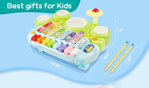 Kids Drum Set for Toddlers: 5 in 1 Baby Musical Instruments Musical Toys Children Drum kit Xylophone Microphone Piano Early Educational Learning Toy for Ages 18+ Months Girls Boys Birthday Gift